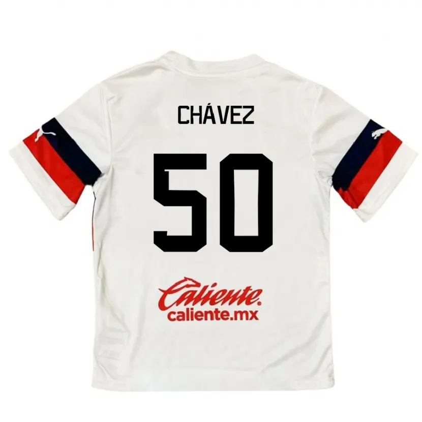 Danxen Mænd Mateo Chávez #50 Hvid Rød Udebane Spillertrøjer 2024/25 Trøje T-Shirt