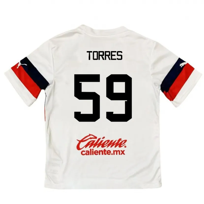 Danxen Mænd Christian Torres #59 Hvid Rød Udebane Spillertrøjer 2024/25 Trøje T-Shirt