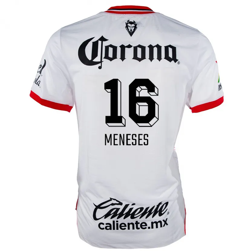 Danxen Mænd Jean Meneses #16 Hvid Rød Udebane Spillertrøjer 2024/25 Trøje T-Shirt