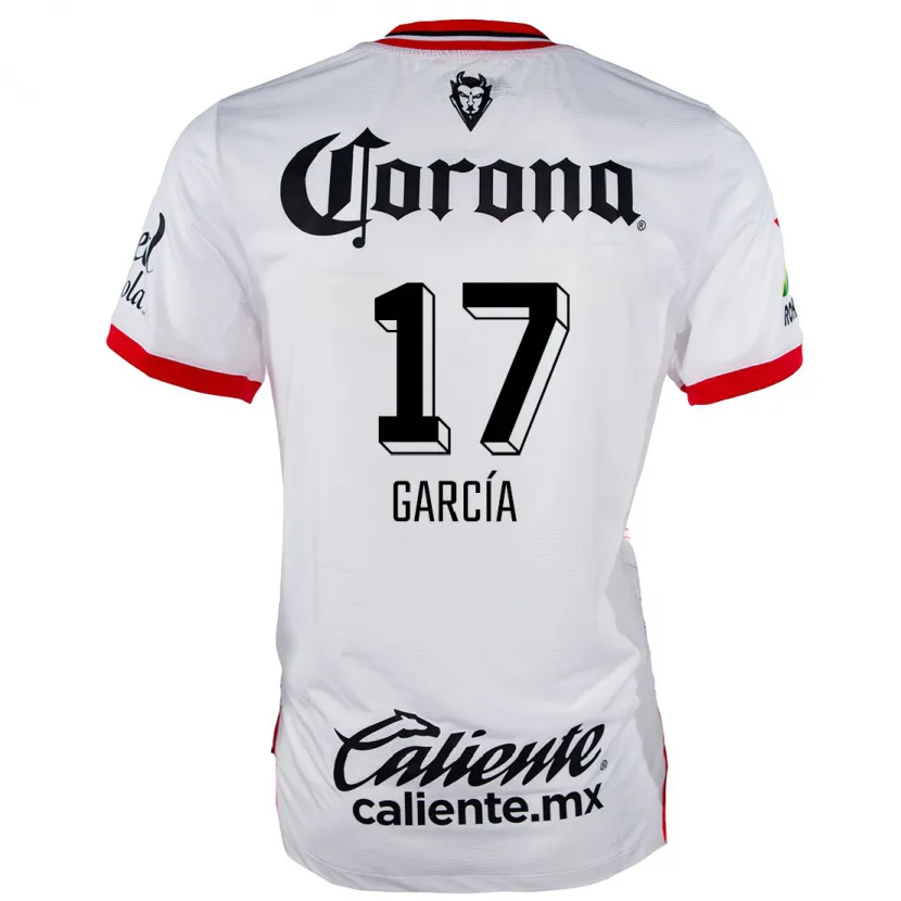 Danxen Mænd Brian García #17 Hvid Rød Udebane Spillertrøjer 2024/25 Trøje T-Shirt