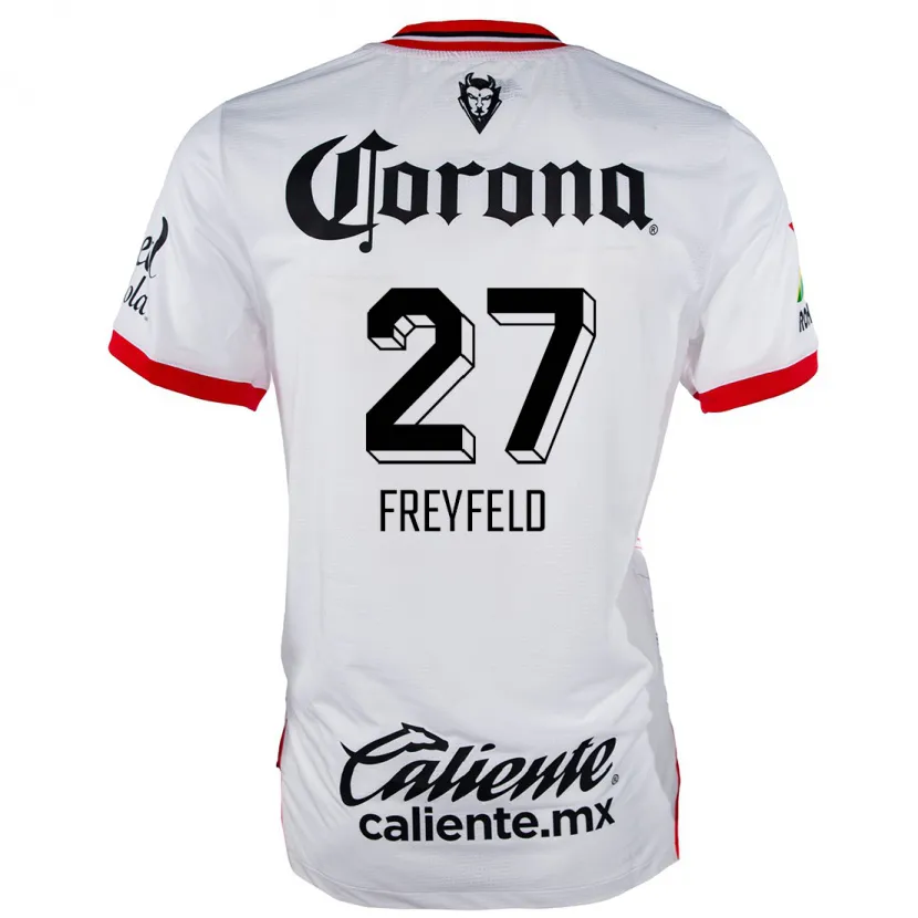 Danxen Mænd Emiliano Freyfeld #27 Hvid Rød Udebane Spillertrøjer 2024/25 Trøje T-Shirt