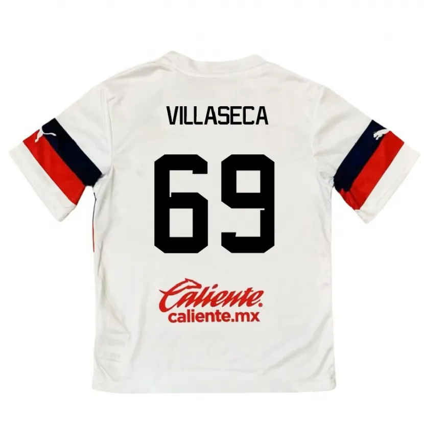 Danxen Kvinder Daniel Villaseca #69 Hvid Rød Udebane Spillertrøjer 2024/25 Trøje T-Shirt