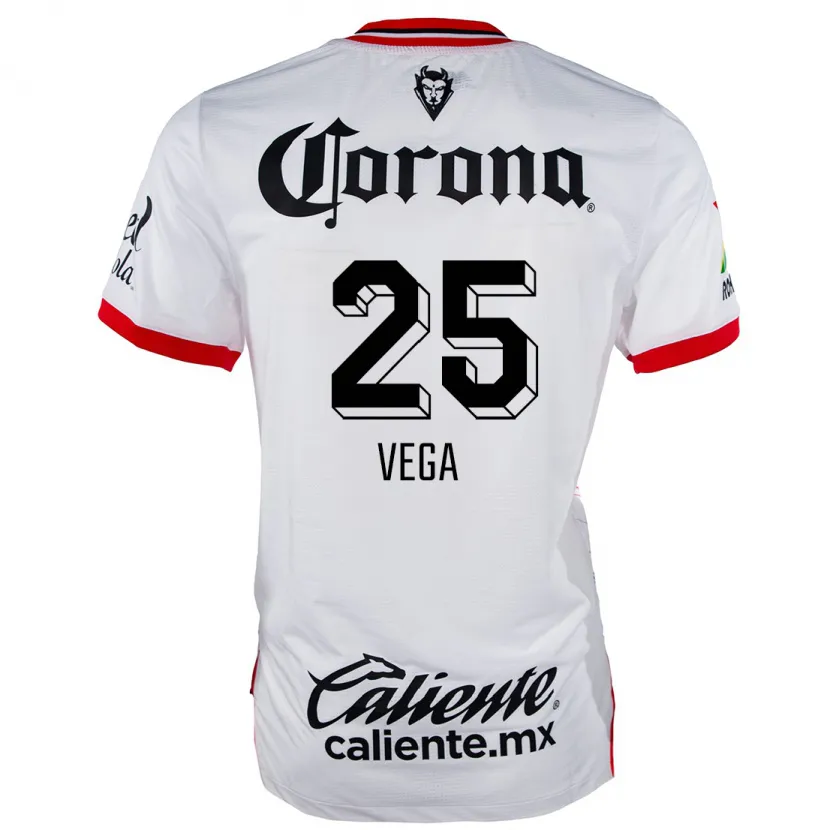 Danxen Kvinder Alexis Vega #25 Hvid Rød Udebane Spillertrøjer 2024/25 Trøje T-Shirt