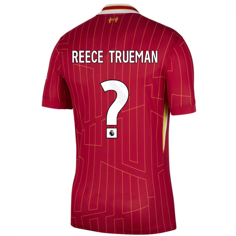 Danxen Børn Reece Trueman #0 Rød Gul Hvid Hjemmebane Spillertrøjer 2024/25 Trøje T-Shirt