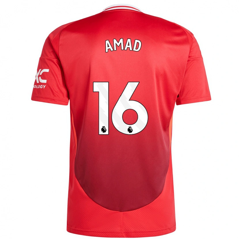 Danxen Børn Amad Diallo #16 Lyse Rødt Hjemmebane Spillertrøjer 2024/25 Trøje T-Shirt