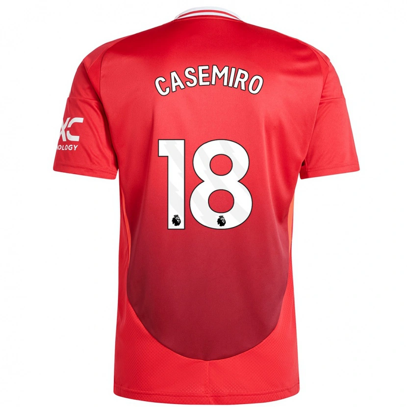 Danxen Børn Casemiro #18 Lyse Rødt Hjemmebane Spillertrøjer 2024/25 Trøje T-Shirt