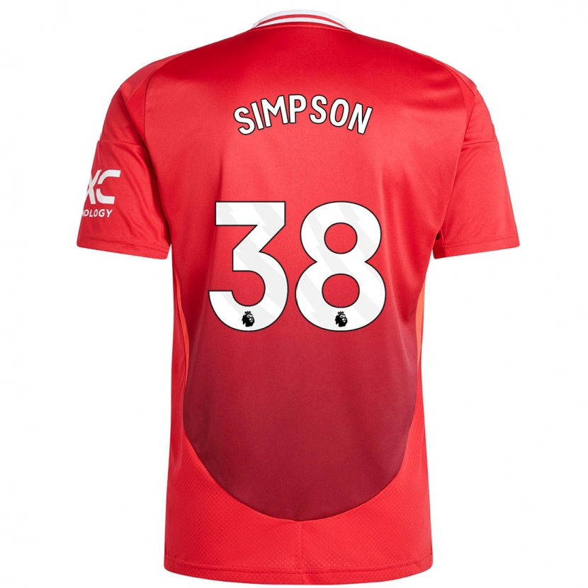 Danxen Børn Jess Simpson #38 Lyse Rødt Hjemmebane Spillertrøjer 2024/25 Trøje T-Shirt