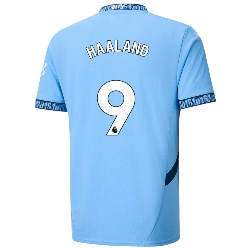 Danxen Børn Erling Haaland #9 Marineblå Hjemmebane Spillertrøjer 2024/25 Trøje T-Shirt