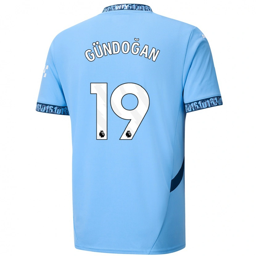 Danxen Børn İlkay Gündoğan #19 Marineblå Hjemmebane Spillertrøjer 2024/25 Trøje T-Shirt