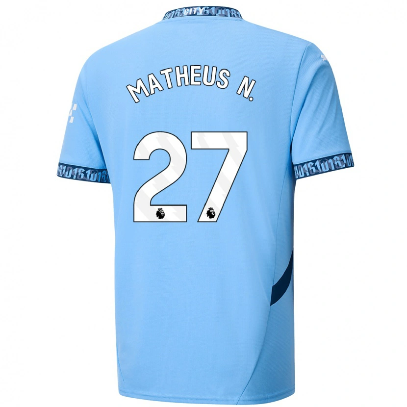 Danxen Børn Matheus Nunes #27 Marineblå Hjemmebane Spillertrøjer 2024/25 Trøje T-Shirt