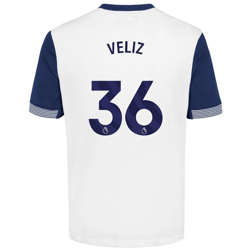 Danxen Børn Alejo Véliz #36 Hvid Blå Hjemmebane Spillertrøjer 2024/25 Trøje T-Shirt