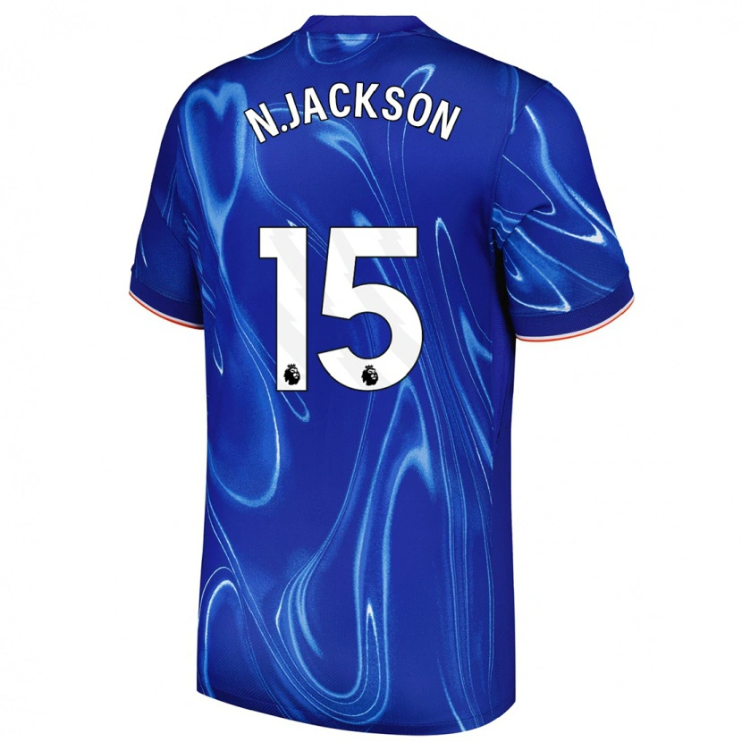 Danxen Børn Nicolas Jackson #15 Blå Hvid Hjemmebane Spillertrøjer 2024/25 Trøje T-Shirt