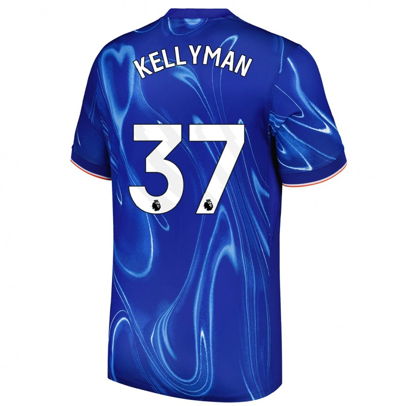 Danxen Børn Omari Kellyman #37 Blå Hvid Hjemmebane Spillertrøjer 2024/25 Trøje T-Shirt