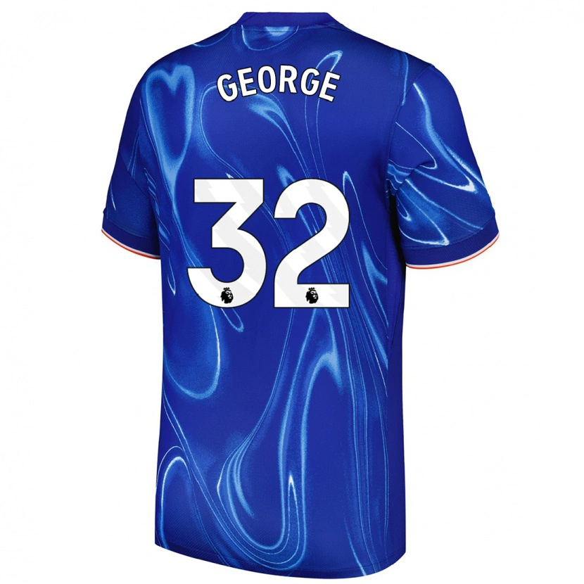 Danxen Børn Tyrique George #32 Blå Hvid Hjemmebane Spillertrøjer 2024/25 Trøje T-Shirt