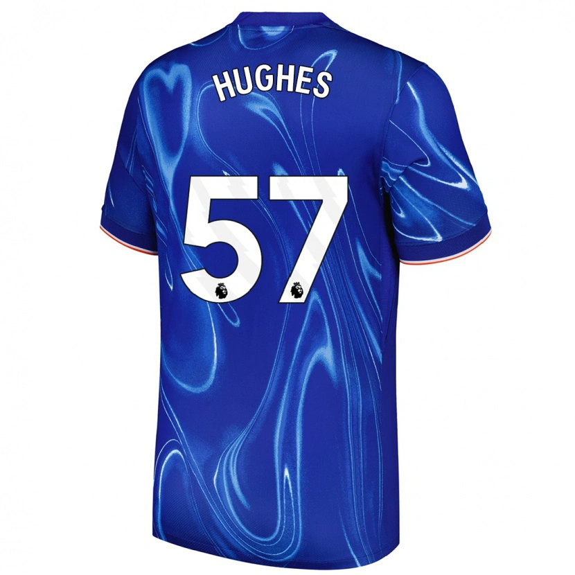 Danxen Børn Brodi Hughes #57 Blå Hvid Hjemmebane Spillertrøjer 2024/25 Trøje T-Shirt