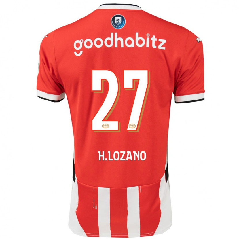 Danxen Børn Hirving Lozano #27 Rød Hvid Hjemmebane Spillertrøjer 2024/25 Trøje T-Shirt