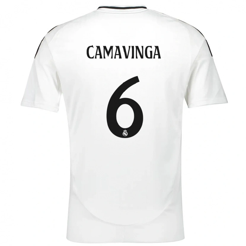 Danxen Børn Eduardo Camavinga #6 Hvid Hjemmebane Spillertrøjer 2024/25 Trøje T-Shirt