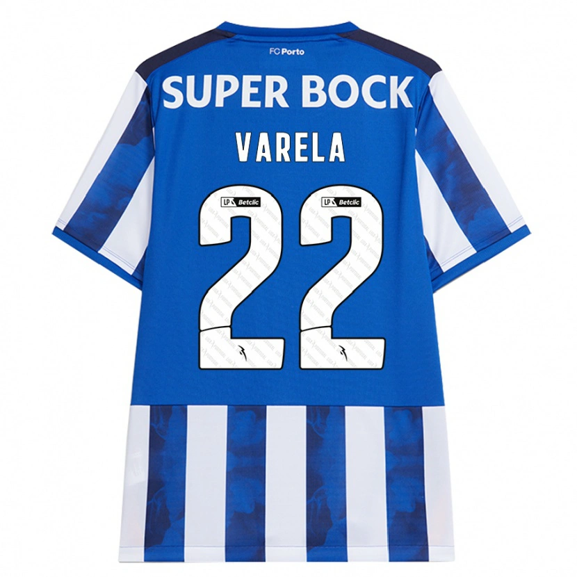 Danxen Børn Alan Varela #22 Blå Hvid Hjemmebane Spillertrøjer 2024/25 Trøje T-Shirt