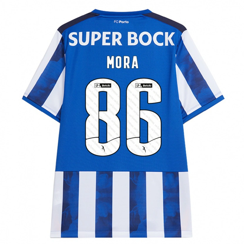 Danxen Børn Rodrigo Mora #86 Blå Hvid Hjemmebane Spillertrøjer 2024/25 Trøje T-Shirt