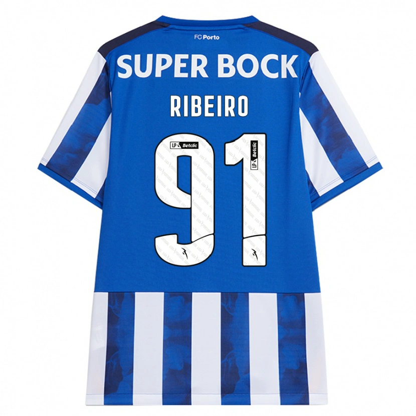 Danxen Børn Gonçalo Ribeiro #91 Blå Hvid Hjemmebane Spillertrøjer 2024/25 Trøje T-Shirt