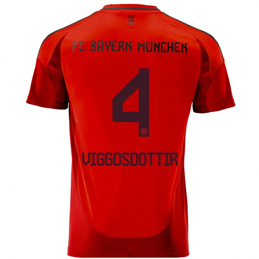 Danxen Børn Glódís Perla Viggósdóttir #4 Rød Hjemmebane Spillertrøjer 2024/25 Trøje T-Shirt