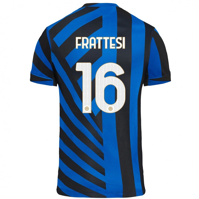 Danxen Børn Davide Frattesi #16 Blå Sort Hjemmebane Spillertrøjer 2024/25 Trøje T-Shirt