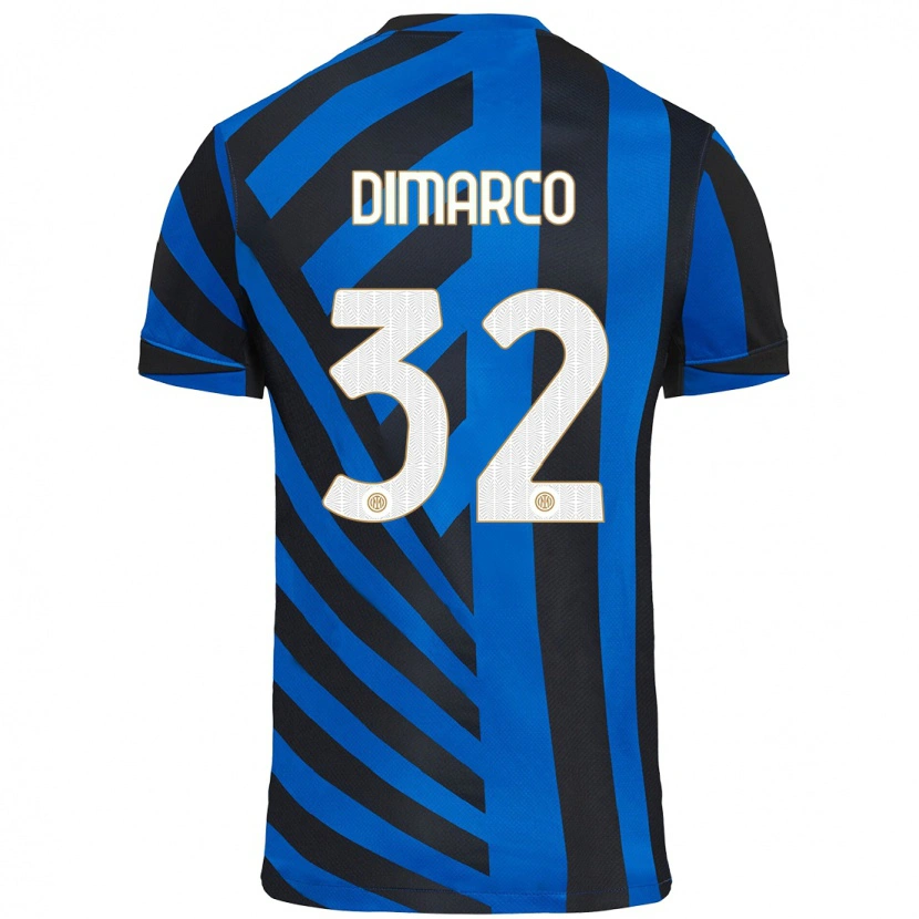 Danxen Børn Federico Dimarco #32 Blå Sort Hjemmebane Spillertrøjer 2024/25 Trøje T-Shirt