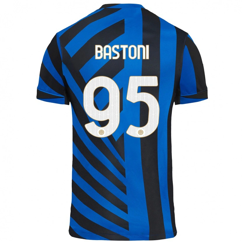 Danxen Børn Alessandro Bastoni #95 Blå Sort Hjemmebane Spillertrøjer 2024/25 Trøje T-Shirt