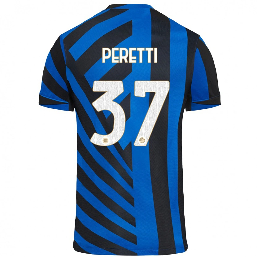 Danxen Børn Lorenzo Peretti #37 Blå Sort Hjemmebane Spillertrøjer 2024/25 Trøje T-Shirt
