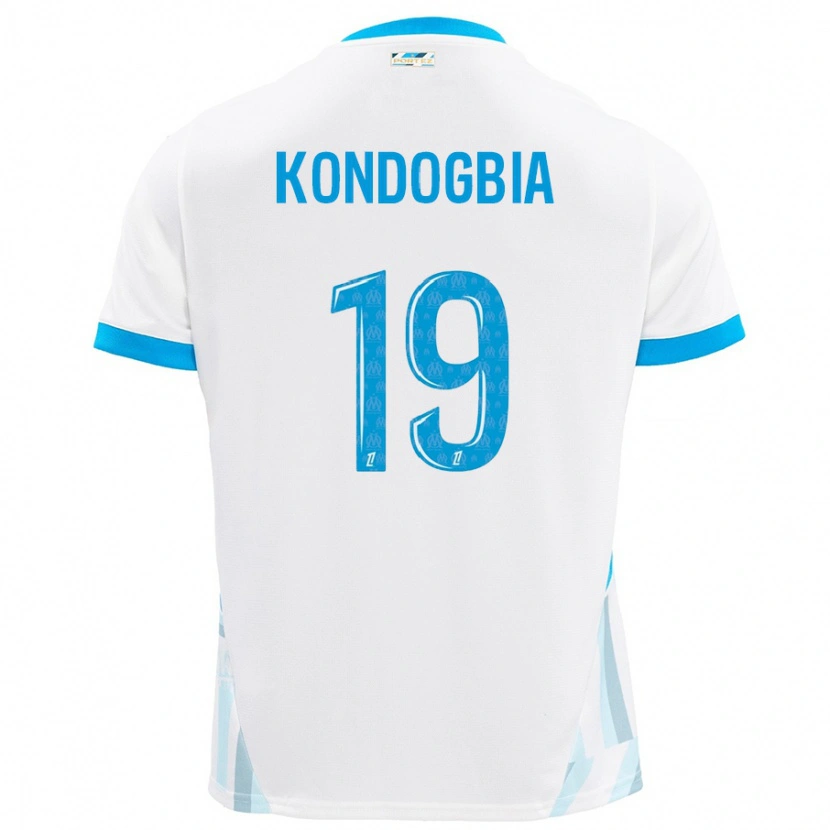 Danxen Børn Geoffrey Kondogbia #19 Hvid Himmelblå Hjemmebane Spillertrøjer 2024/25 Trøje T-Shirt