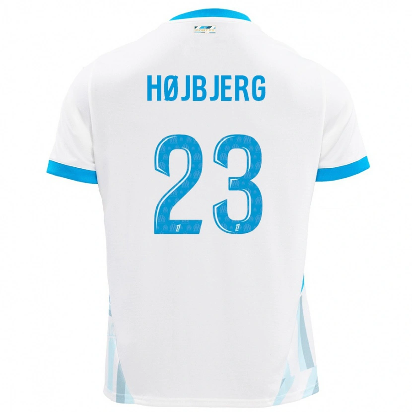Danxen Børn Pierre-Emile Højbjerg #23 Hvid Himmelblå Hjemmebane Spillertrøjer 2024/25 Trøje T-Shirt