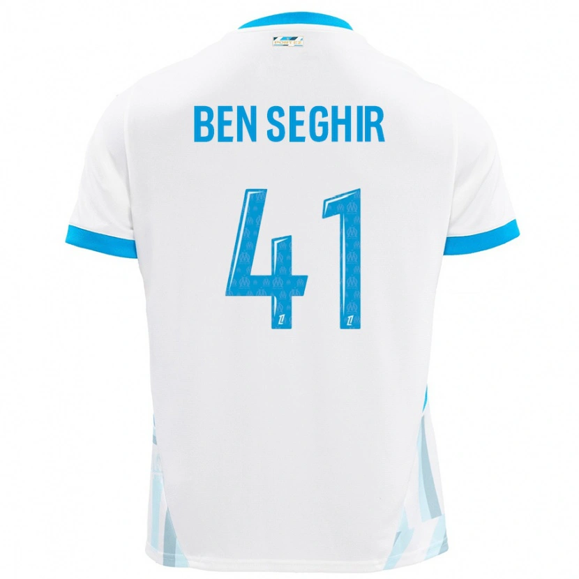 Danxen Børn Salim Ben Seghir #41 Hvid Himmelblå Hjemmebane Spillertrøjer 2024/25 Trøje T-Shirt