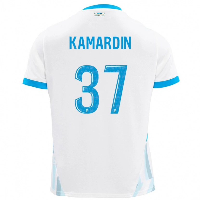 Danxen Børn Aaron Kamardin #37 Hvid Himmelblå Hjemmebane Spillertrøjer 2024/25 Trøje T-Shirt