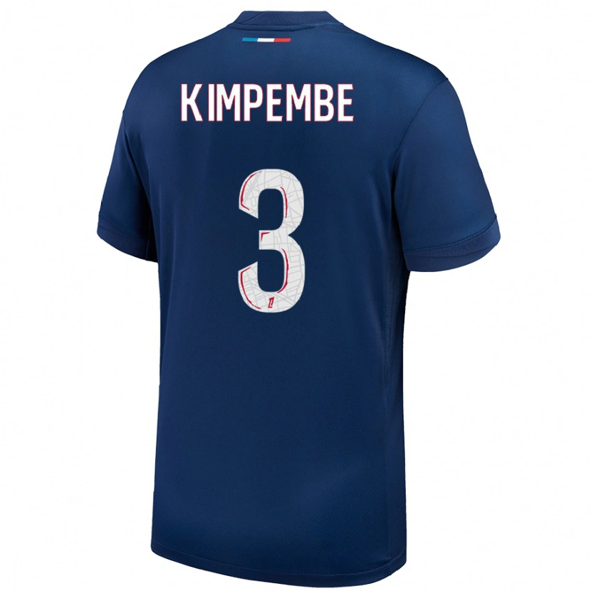 Danxen Børn Presnel Kimpembe #3 Marineblå Hvid Hjemmebane Spillertrøjer 2024/25 Trøje T-Shirt