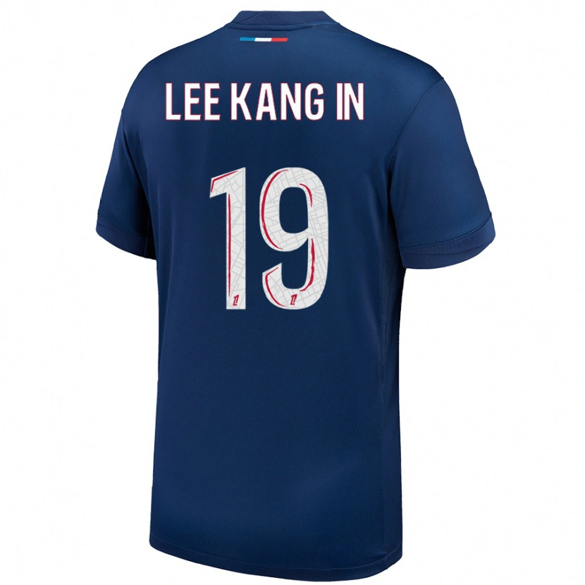 Danxen Børn Kang-In Lee #19 Marineblå Hvid Hjemmebane Spillertrøjer 2024/25 Trøje T-Shirt