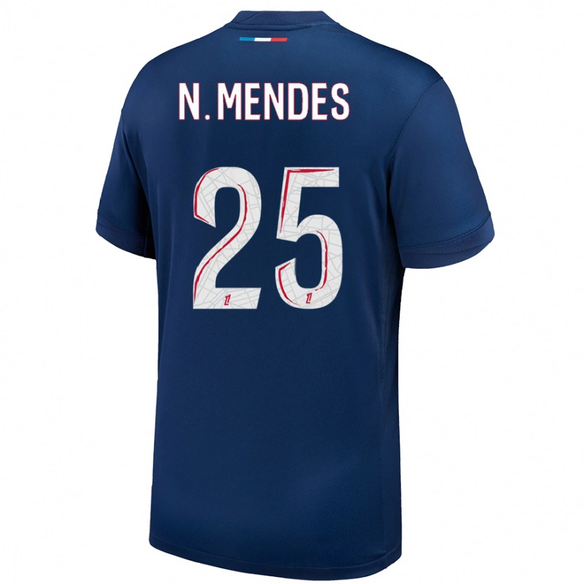 Danxen Børn Nuno Mendes #25 Marineblå Hvid Hjemmebane Spillertrøjer 2024/25 Trøje T-Shirt