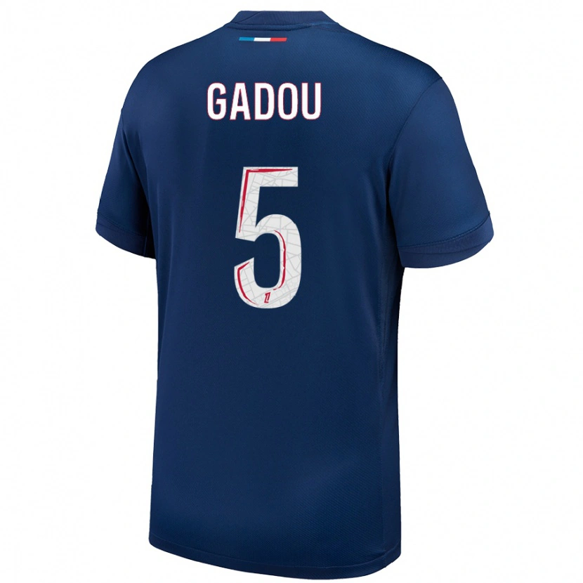 Danxen Børn Joane Gadou #5 Marineblå Hvid Hjemmebane Spillertrøjer 2024/25 Trøje T-Shirt