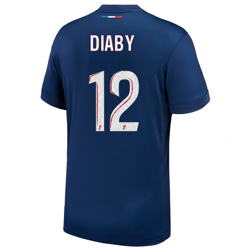 Danxen Børn Ibrahima Diaby #12 Marineblå Hvid Hjemmebane Spillertrøjer 2024/25 Trøje T-Shirt