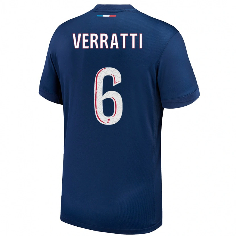 Danxen Børn Marco Verratti #6 Marineblå Hvid Hjemmebane Spillertrøjer 2024/25 Trøje T-Shirt