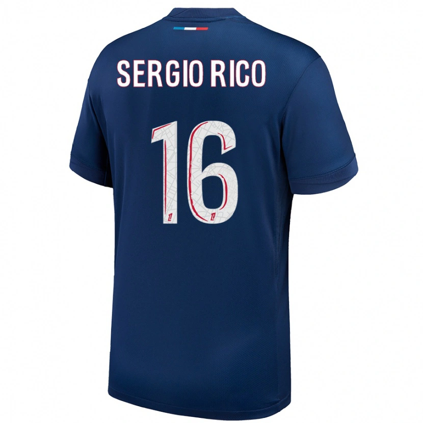 Danxen Børn Sergio Rico #16 Marineblå Hvid Hjemmebane Spillertrøjer 2024/25 Trøje T-Shirt