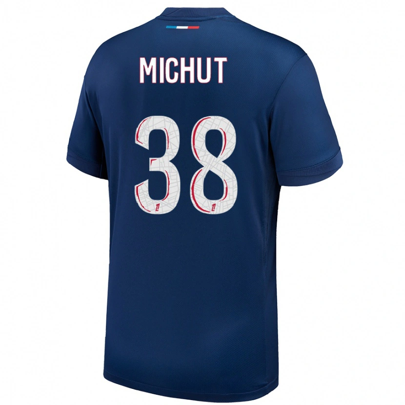 Danxen Børn Edouard Michut #38 Marineblå Hvid Hjemmebane Spillertrøjer 2024/25 Trøje T-Shirt