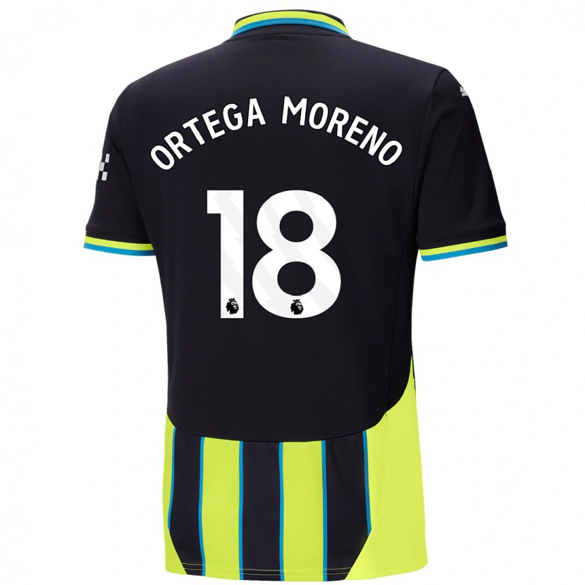 Danxen Børn Stefan Ortega #18 Blå Gul Udebane Spillertrøjer 2024/25 Trøje T-Shirt