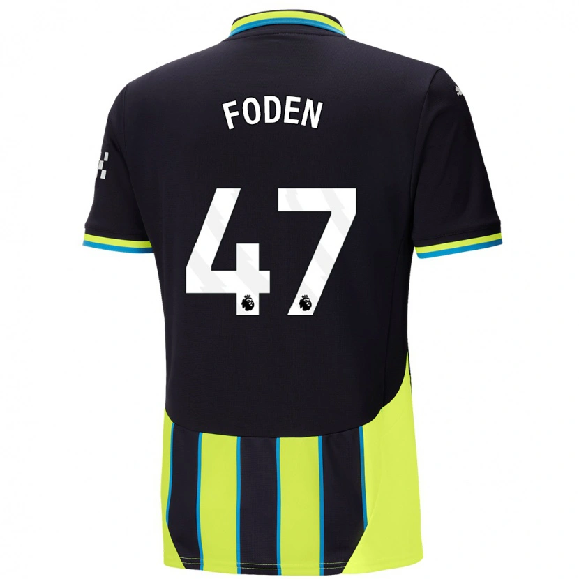Danxen Børn Phil Foden #47 Blå Gul Udebane Spillertrøjer 2024/25 Trøje T-Shirt