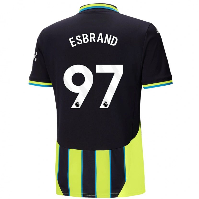 Danxen Børn Josh Wilson-Esbrand #97 Blå Gul Udebane Spillertrøjer 2024/25 Trøje T-Shirt