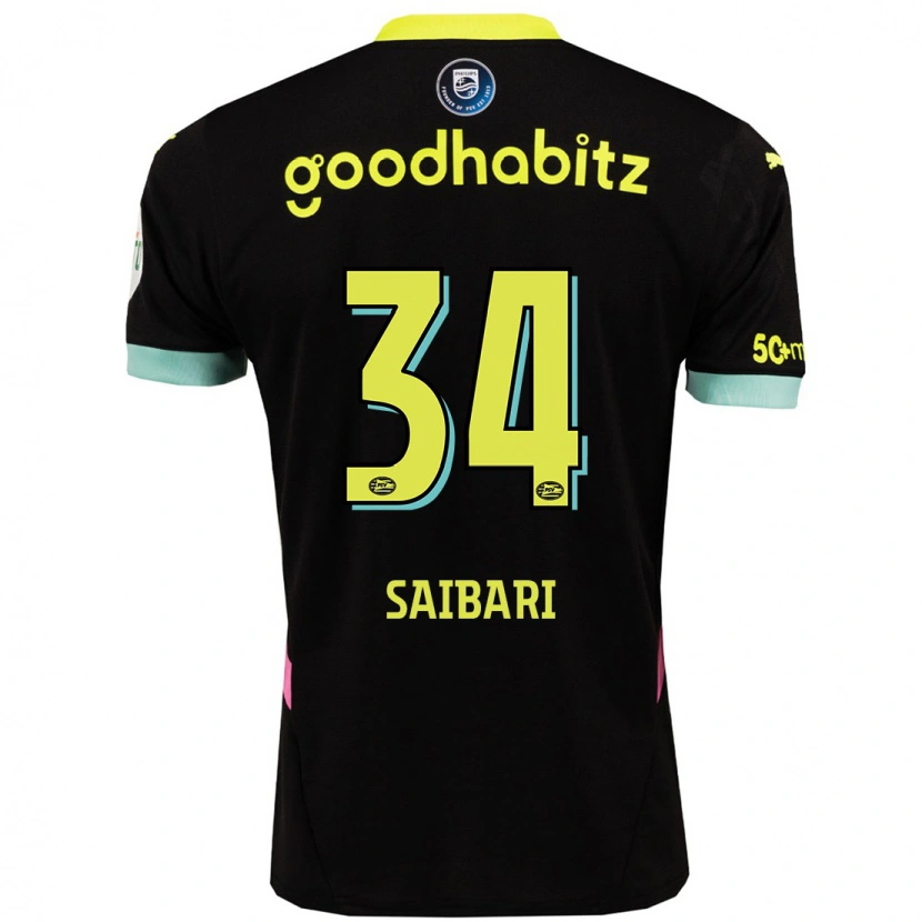 Danxen Børn Ismael Saibari #34 Sort Gul Udebane Spillertrøjer 2024/25 Trøje T-Shirt