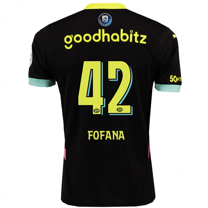 Danxen Børn Fodé Fofana #42 Sort Gul Udebane Spillertrøjer 2024/25 Trøje T-Shirt