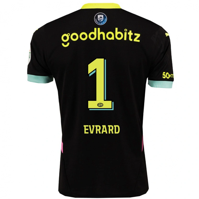 Danxen Børn Nicky Evrard #1 Sort Gul Udebane Spillertrøjer 2024/25 Trøje T-Shirt