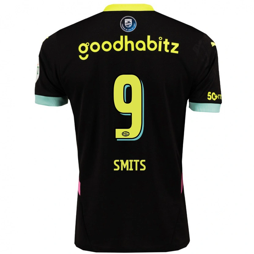 Danxen Børn Joëlle Smits #9 Sort Gul Udebane Spillertrøjer 2024/25 Trøje T-Shirt