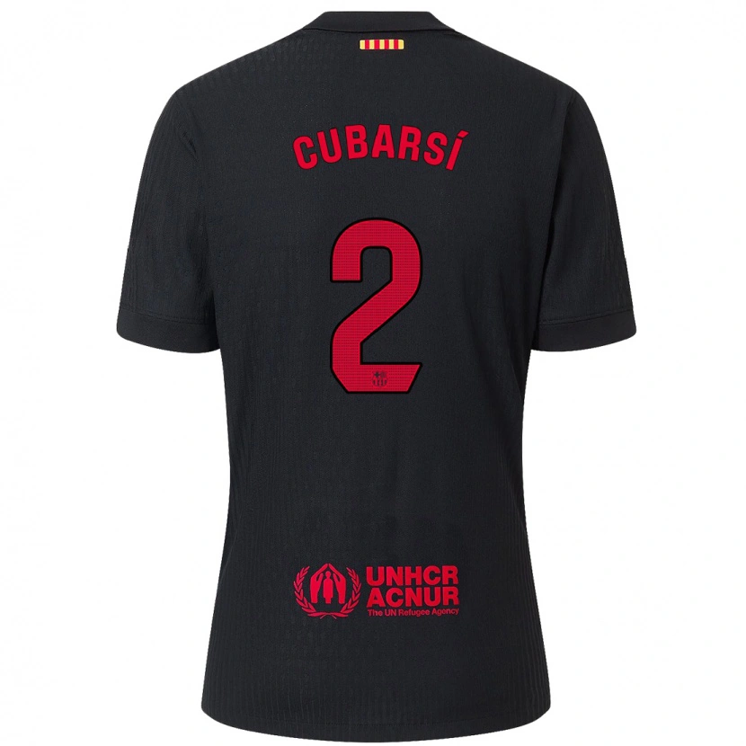 Danxen Børn Pau Cubarsí #2 Sort Rød Udebane Spillertrøjer 2024/25 Trøje T-Shirt