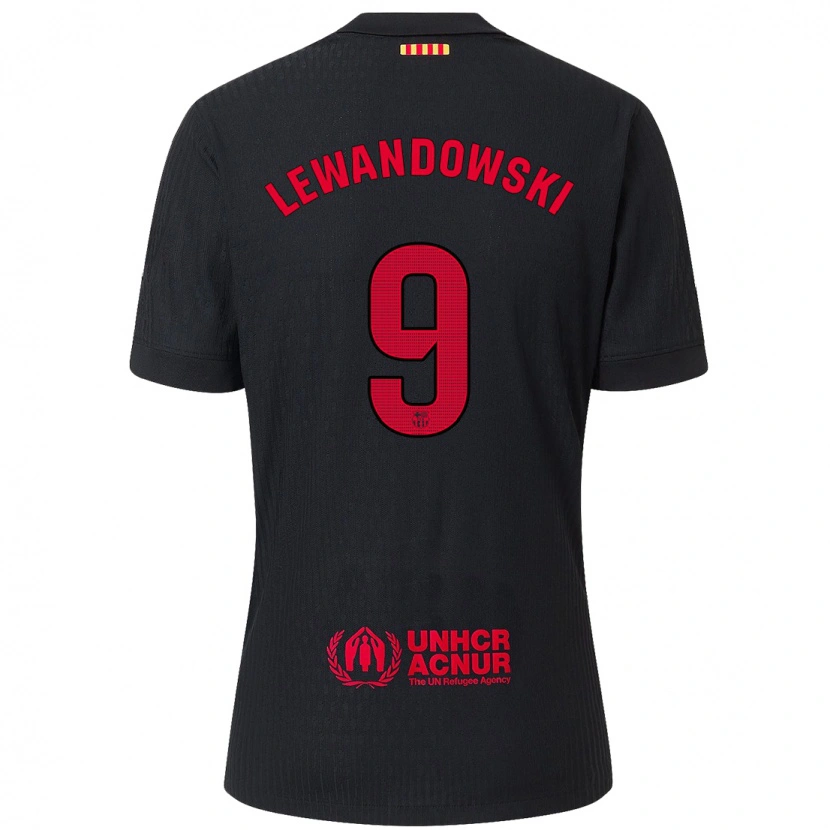 Danxen Børn Robert Lewandowski #9 Sort Rød Udebane Spillertrøjer 2024/25 Trøje T-Shirt